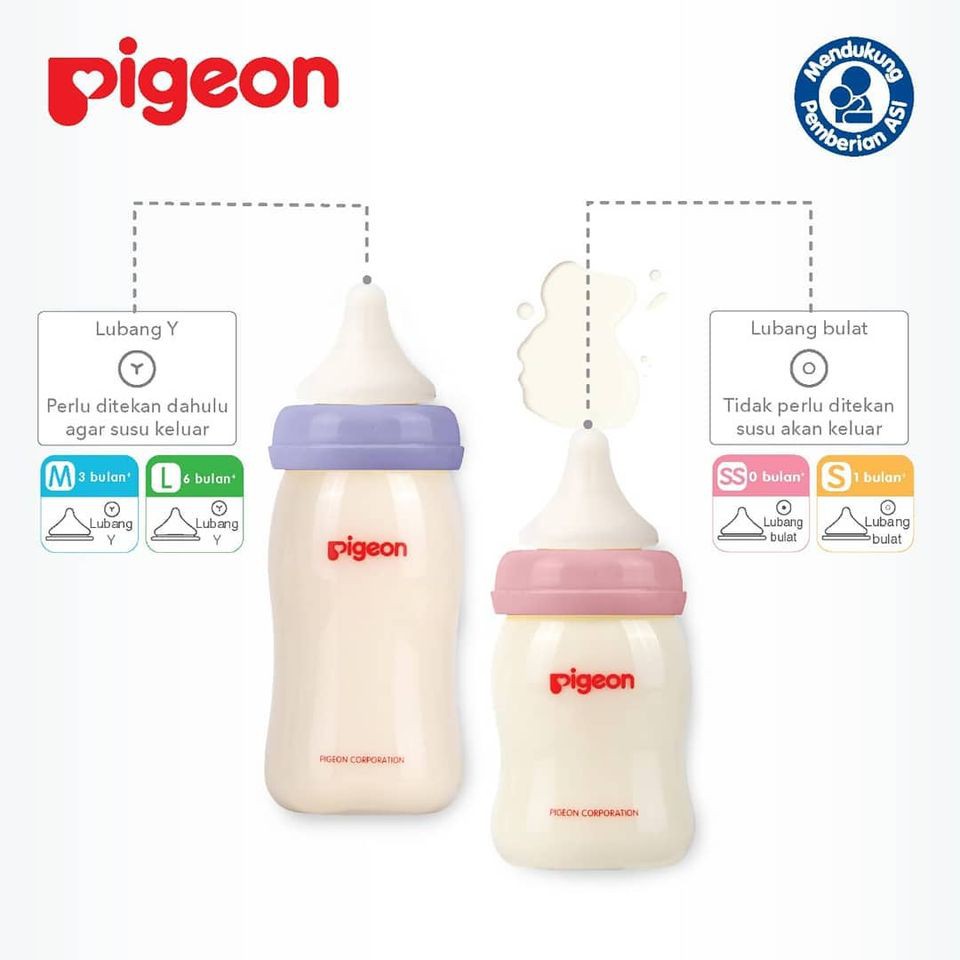 PIGEON DOT Peristaltic Plus isi 2 Pcs dgn Box / Nipple Botol Wide Neck Size L / M / S / SS SofTouch
