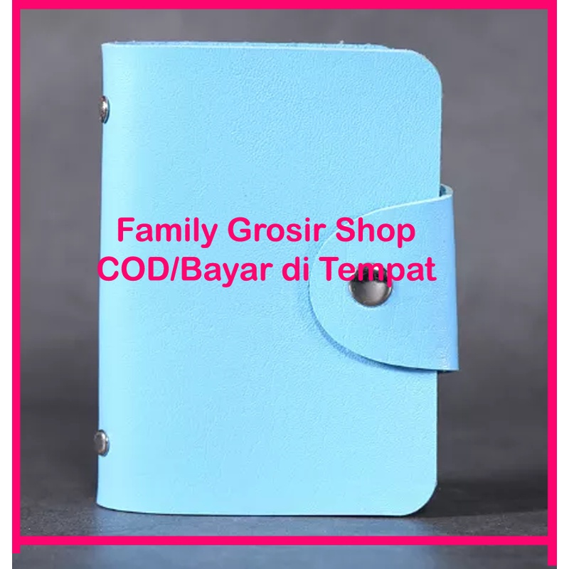 Dompet kartu nama kartu ATM warna polos bahan kulit sintetis isi 24 lembar kartu