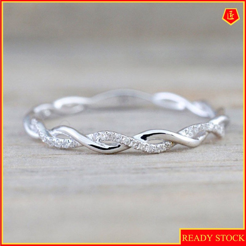 [Ready Stock]Twisted String Ring 18K Gold Micro Diamond Simple Personality