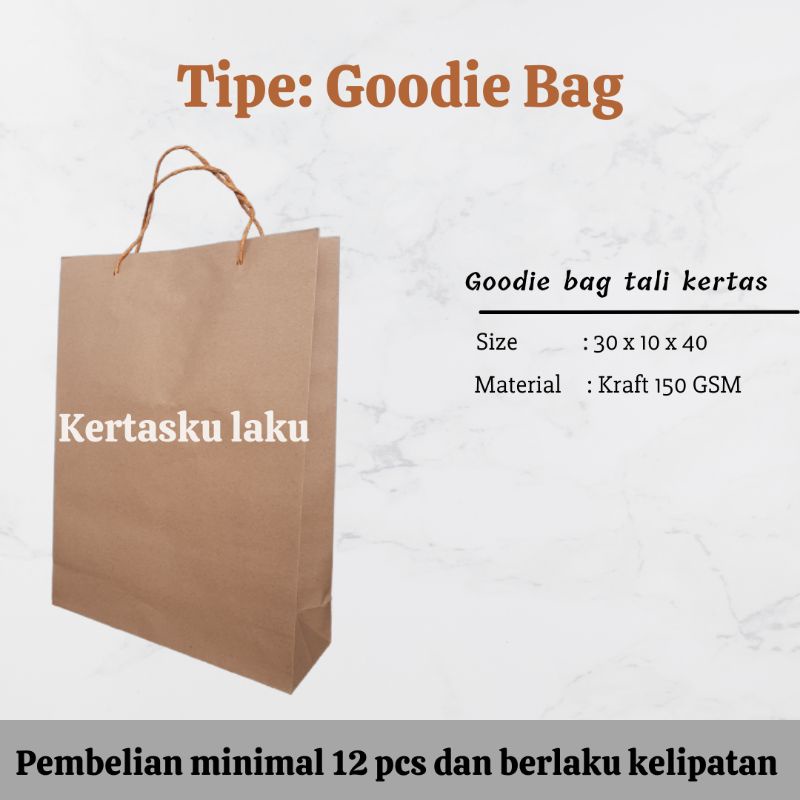 

Goodie bag tali kertas, tas kertas coklat polos, shopping bag L, Ukuran P30 L10 T40