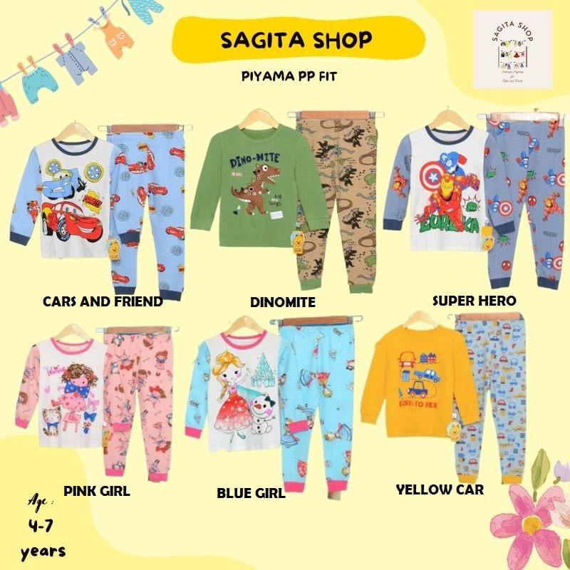 Piyama Anak Import KUBAO Lengan Panjang Karet 4-7 Tahun Stelan Anak Panjang Import Set Baju Tidur PP