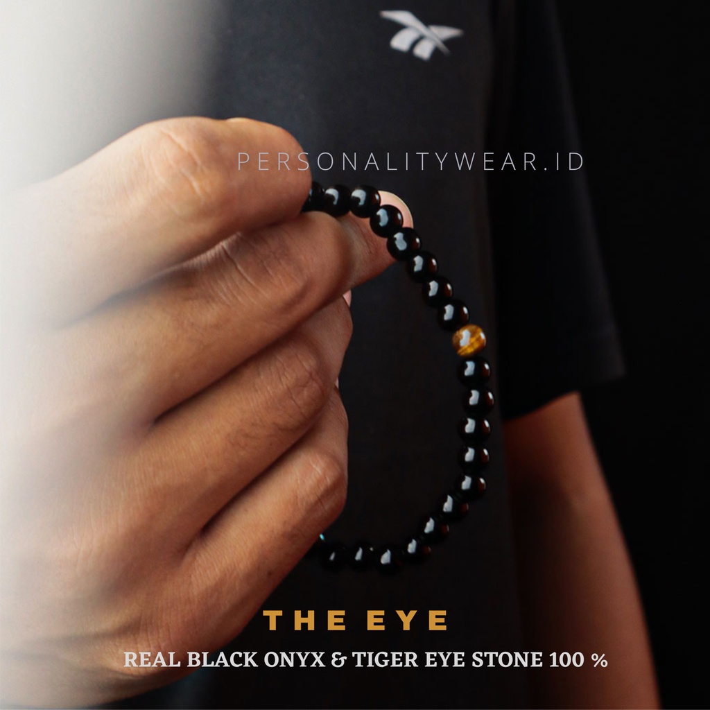 Gelang Tasbih Batu Permata Kristal Black Onyx Tiger Eye ASLI Alam Natural ORIGINAL - THE Eye