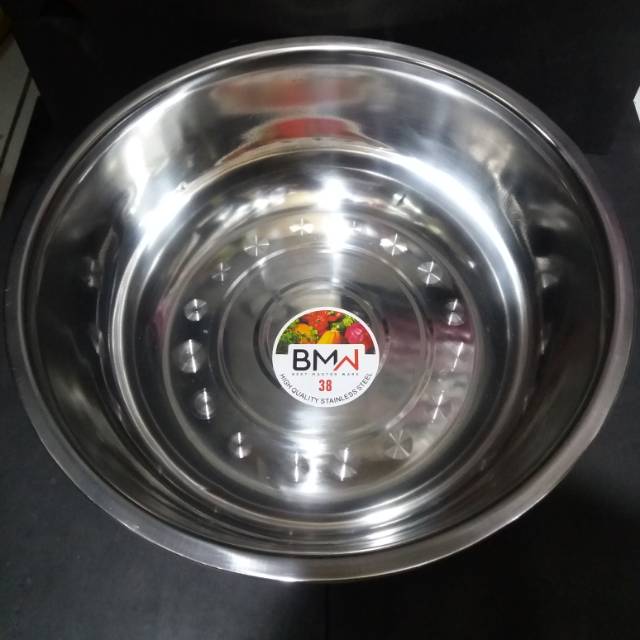 Baskom Stainless Steel Tebal No 38 / Tempat Sayur / Wadah / Cekung / Besar