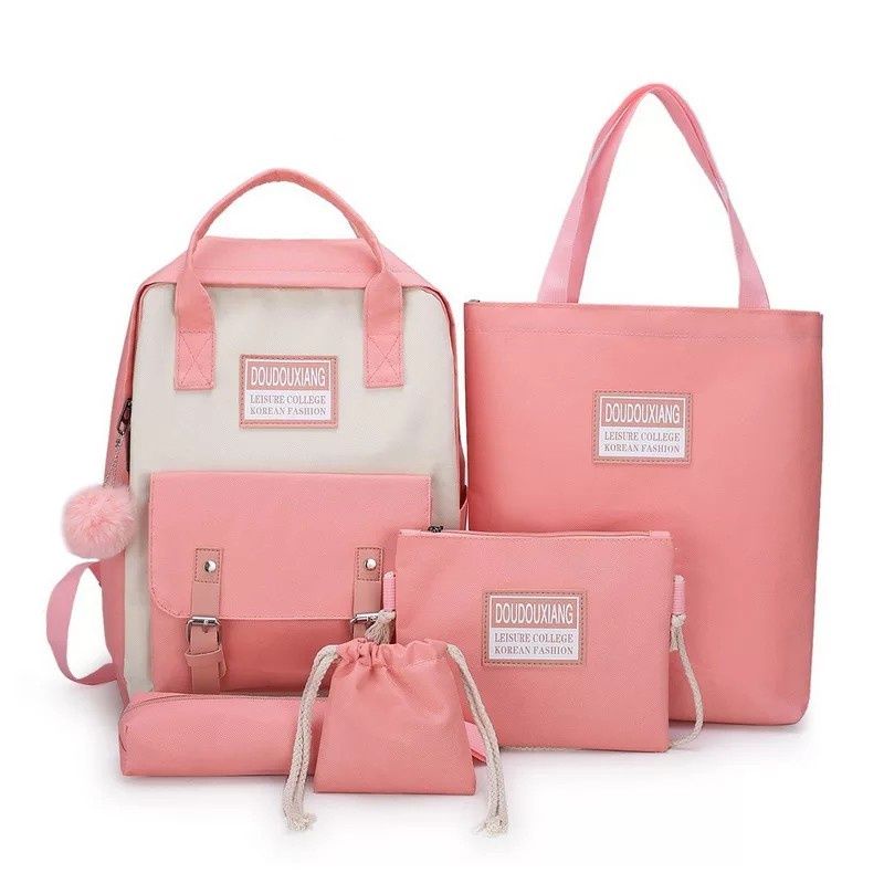 Tas Ransel 4 in 1 Limited Edition Tas Sekolah Backpack Wanita Tas Satu SET - BISA PILIH WARNA-PROMO AFGN PINK