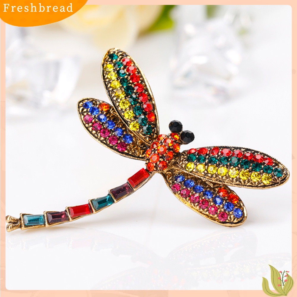 [ TERLARIS]Women Vintage Multicolor Rhinestone Dragonfly Insect Scarf Accessory Brooch Pin