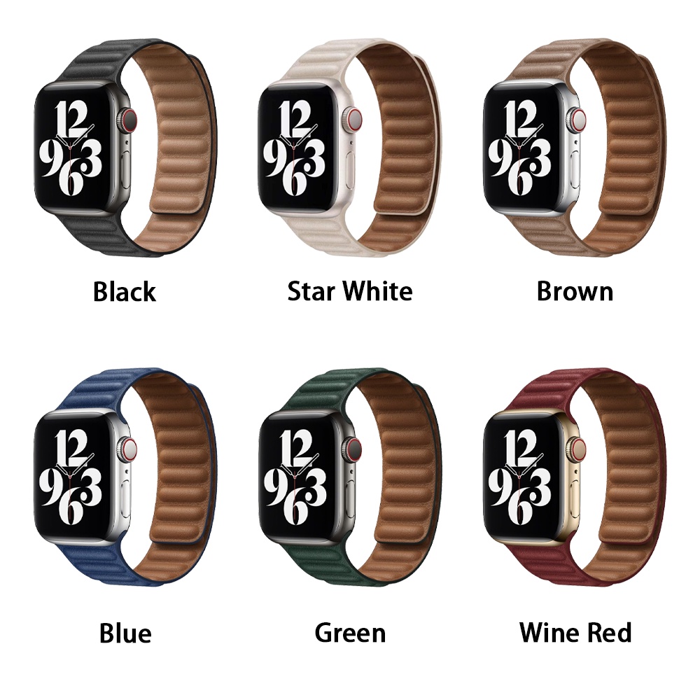 Strong Magnetic Lock Leather Strap for APPLE WATCH 7/SE/6/5/4/3/2/1 iWatch Genuine Leather Loop Band