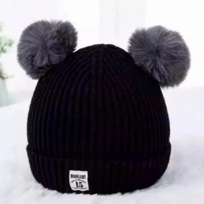 Kupluk Rajut Tebal Kualitas Terbaik Bear Baby Kids Hat High Quality// Kupluk Rajut Pompom// Kupluk rajut anak murah