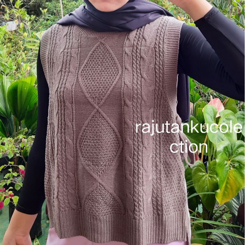 VEST RAJUT TALI MOTIF /KNITT VEST OUTER RAJUTANKU