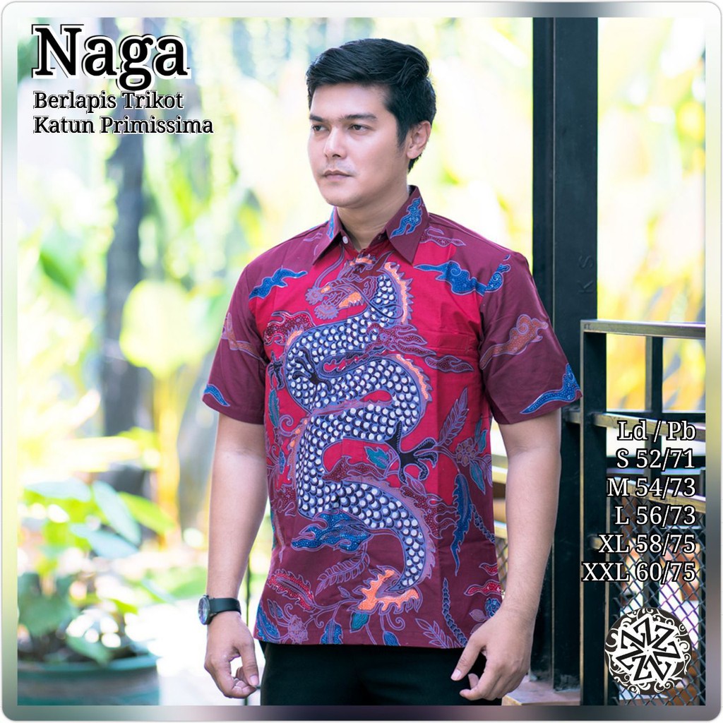 Kemeja batik tulis pria lengan pendek/Baju batik pria/kemeja batik tulis Naga lengan pendek merah