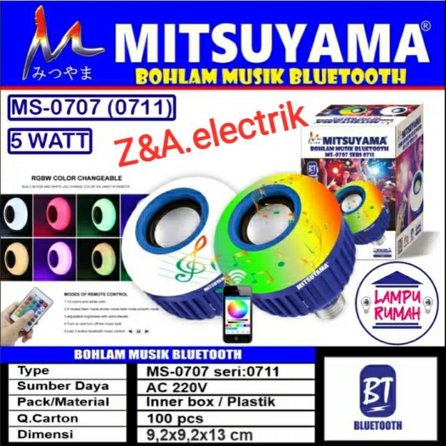 Bohlam Lampu LED Musik Bluetooth Speaker Mitsuyama MS-0707 Seri 0711