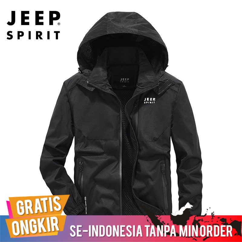 Jaket Outdoor Pria Import Original Jeep Spirit Kerah Berri Korea Sisi Jahitan Sidekick Ritsleting Pe
