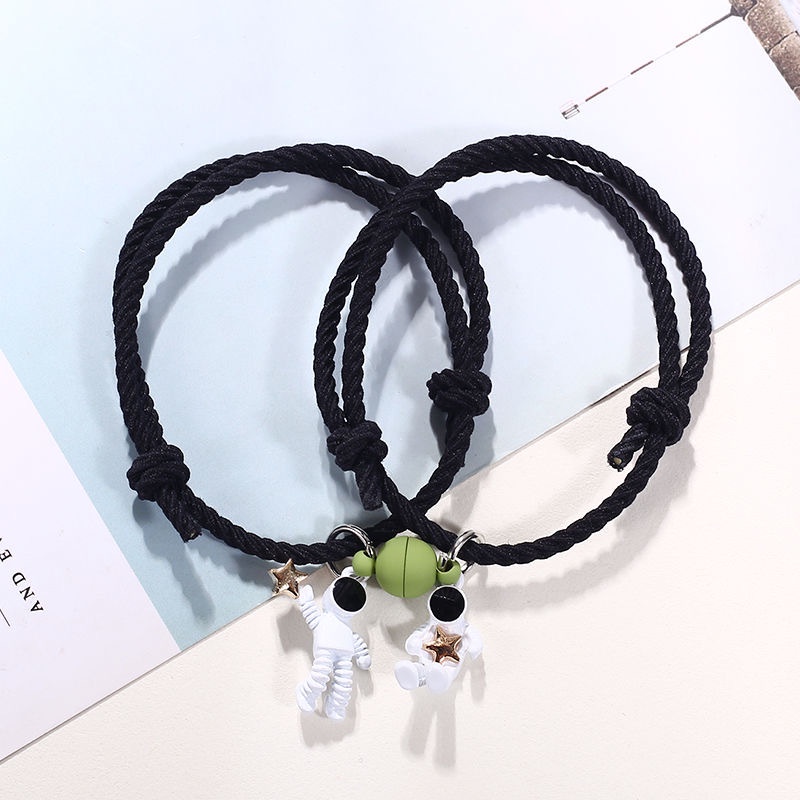 COD❤1 Pasang Fashion Astronot Daya Tarik Magnetik Gelang Pasangan Rambut Pacar Pelajar Tali Tangan Dikepang Aone