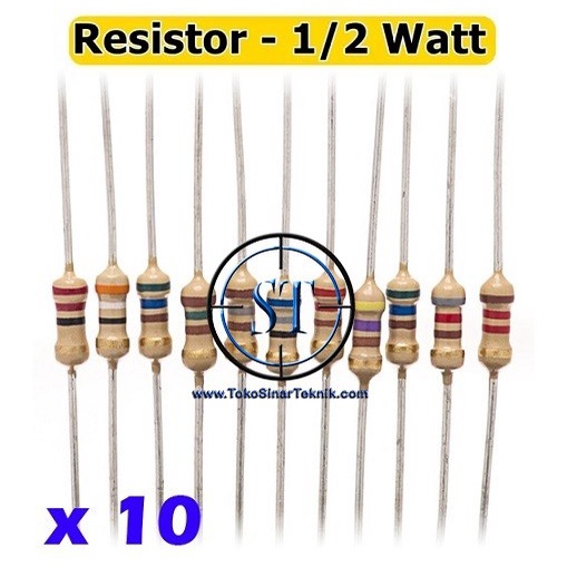 x10 Resistor 1/2W Resistor Carbon Film Toleransi 5% Banyak Varian Nilai Ohm / Kilo Isi 10 Pcs