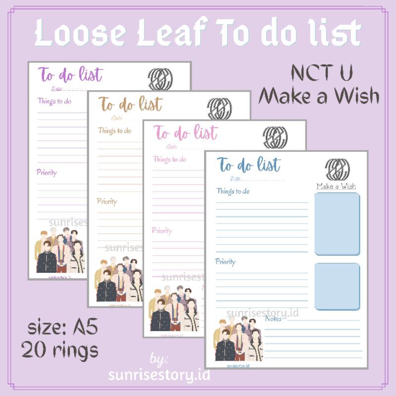 

Planner NCT U 2020 Resonance Make a Wish To do List A5 Loose Leaf Buku Notebook Kertas isi Binder