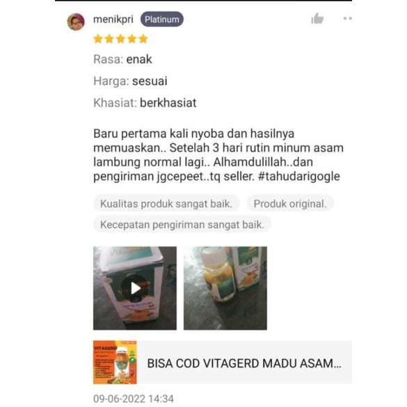 Madu VITAGERD Herbal Obat GERD dan Asam Lambung Original Asli Ori dengan Gejala Susah Tidur Sakit Kepala Kleyengan Tenggorokan