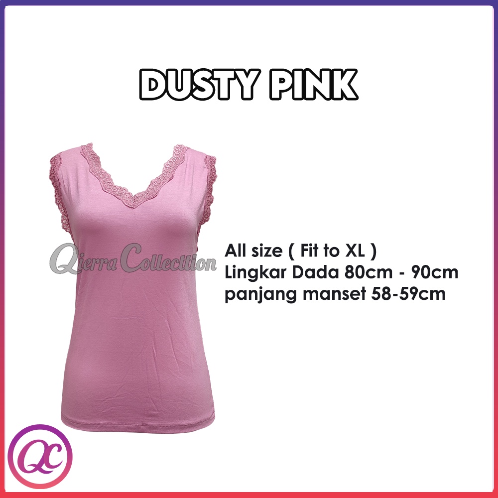Tank Top Renda Kerah V Polos Warna All size Ready Stok-Dusty