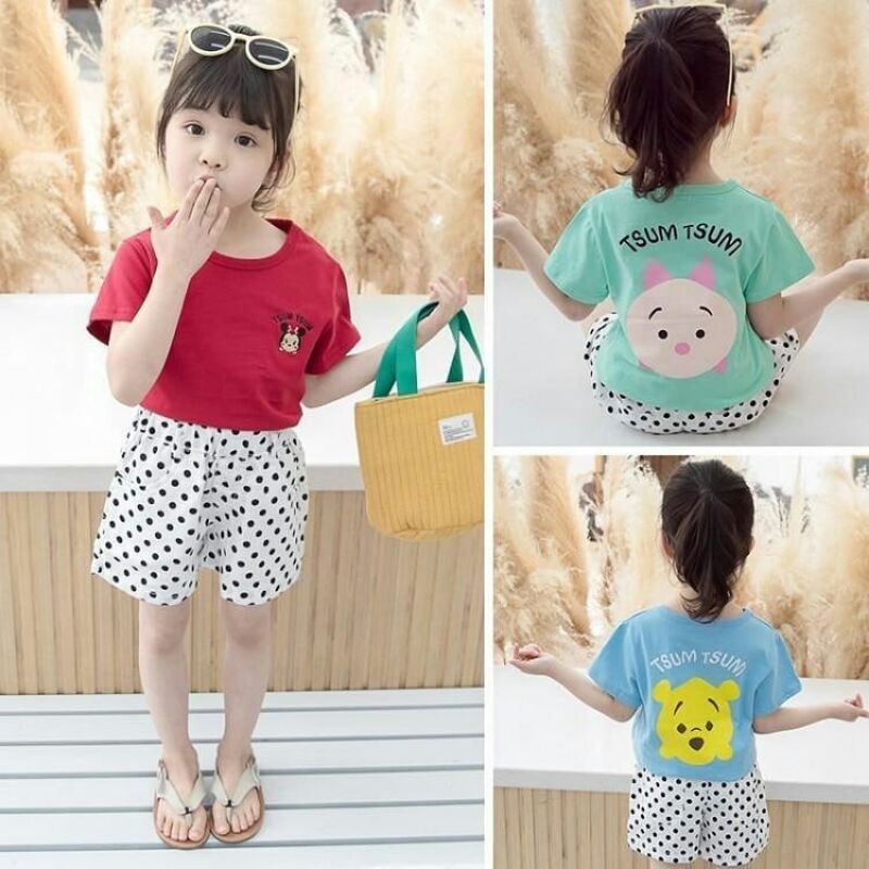 TSUM TSUM baju setelan blouse celana pendek anak perempuan