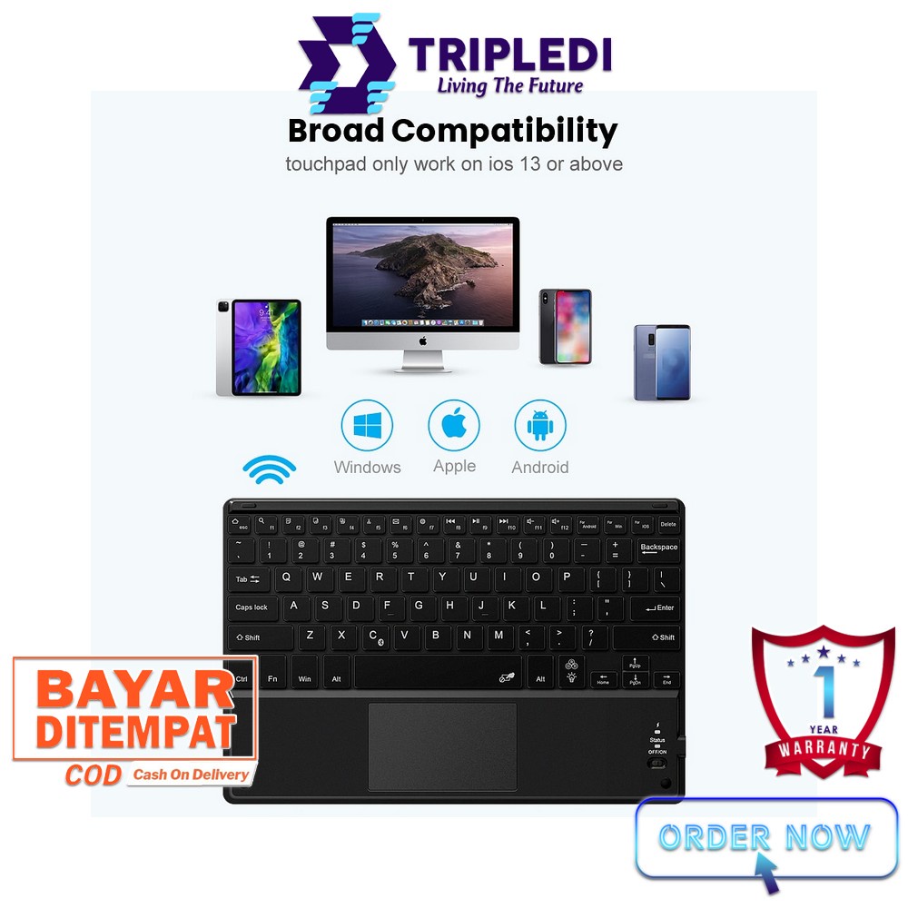 TRIPLEDI Case Samsung Galaxy Tab S7 FE 2021 5G Keyboard Touchpad Free Stylus Pen SM-T730 SM-T736B Flip Casing Leather Keyboard Trackpad Backlit LED Wireless Bluetooth Book Cover Folio Sarung Pelindung Tablet Android Stand Built-in Protektif Shockproof-3