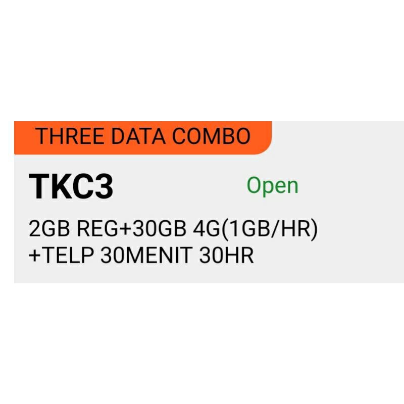 Paket kartu TRI, 32 GB selama 30 hari, 1 hari 1 Gb