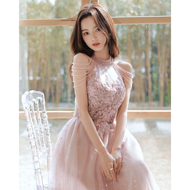 4 warna ND-198 XS-2XL Custom size Gaun pesta impor dress pink gaun pink lengan rumbai baju pesta can