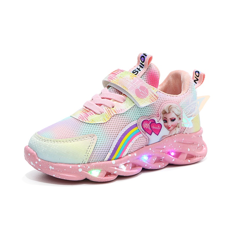 PROMO 10.10 HappyOliver PRINCESS FROZEN Sepatu Sneakers Anak Laki / Perempuan LED Menyala Import sekolah