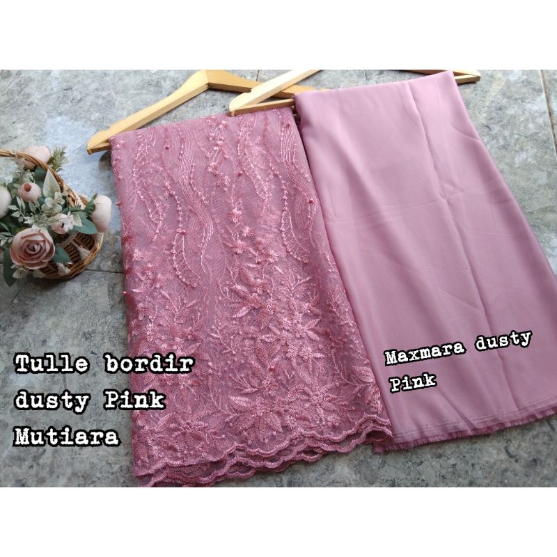 Tulle tile Brokat Mutiara mix kain polos furing kebaya maxmara ori bahan bridesmaid meteran-3