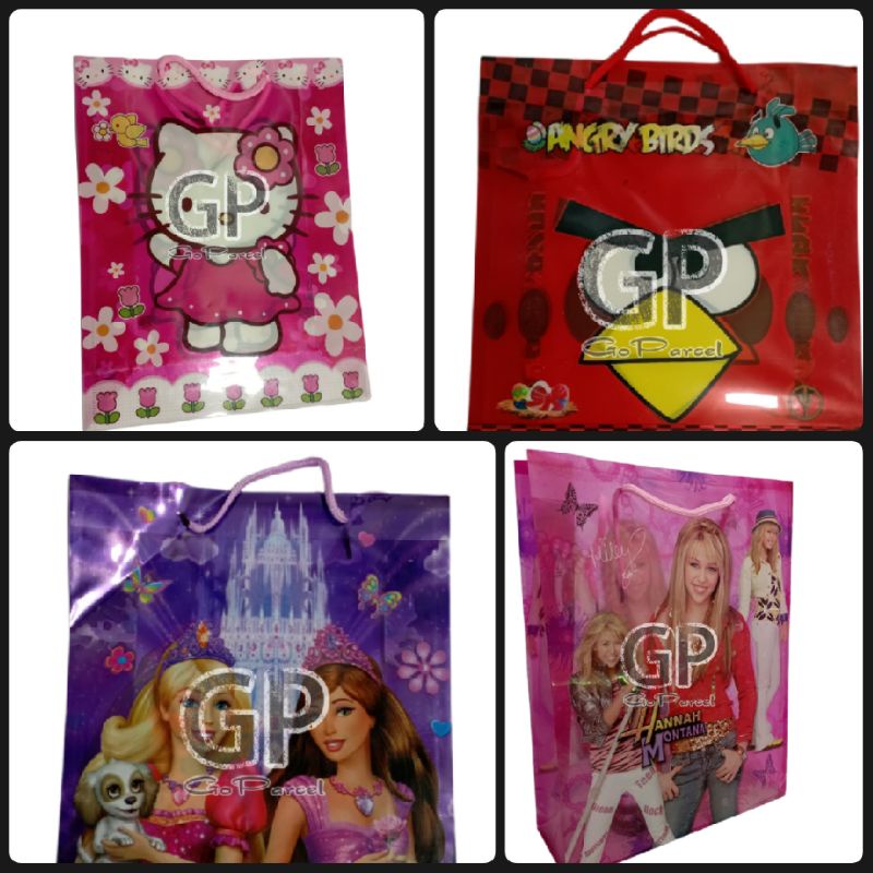 ( Ecer ) SHOPPING PLASTIC BAG - PLASTIK BAG GOODIE BAG SOUVENIR HAMPERS ULANG TAHUN ANAK HELLOKITTY ANGRYBIRD