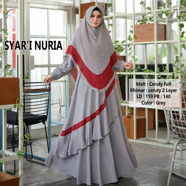 Nuria syari / gamis butik harga cantik / gamis pesta terbaru termurah / gamis butik terjangkau