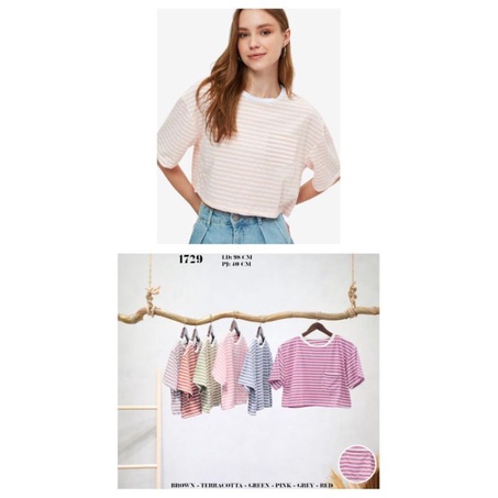 kaos crop garis wanita