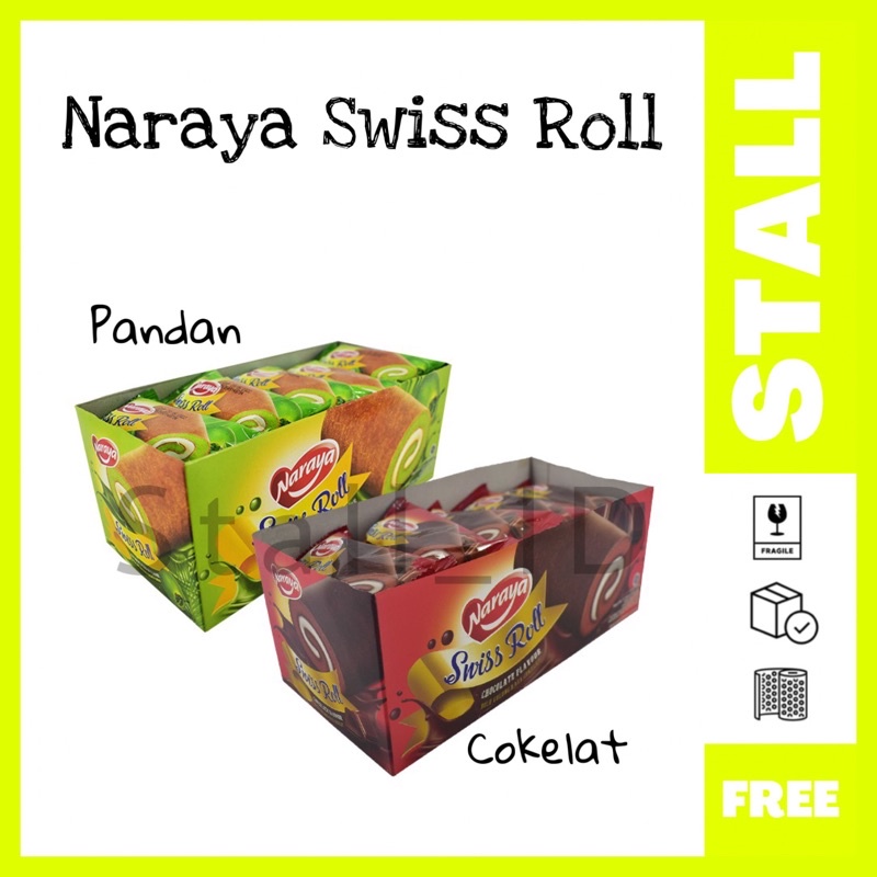 Naraya Swiss Roll Cake 20pcs - Kue Bolu Pandan Coklat Chocolate