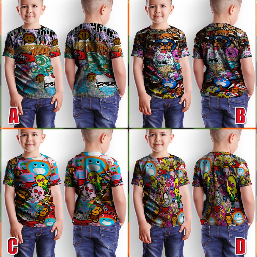 Kaos Anak BBC Ice Cream Bape Tshirt Polyester Jersey Kaos Anak Umur 3 s/d 10 Tahun