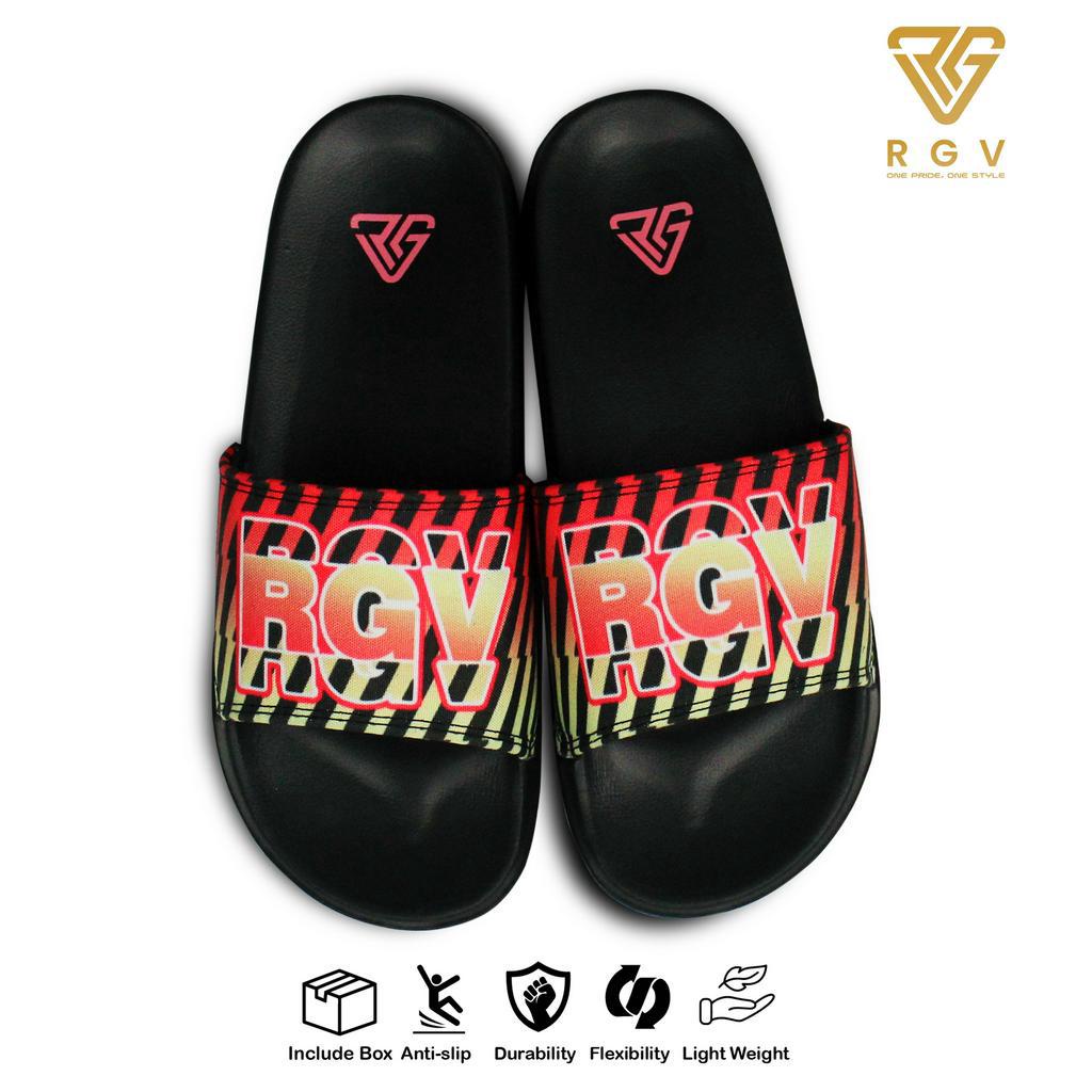 RGV - SANDAL PRIA DAN WANITA SLIDE SLIP ON SENDAL ANTI LICIN RINGAN SELOP STRIPE ORANGE