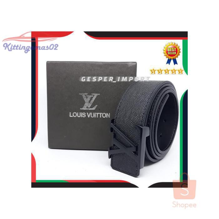 IKAT PINGGANG PRIA GESPER SABUK KTG2I1238 LV COWOK HITAM POLOS MODEL TUSUK