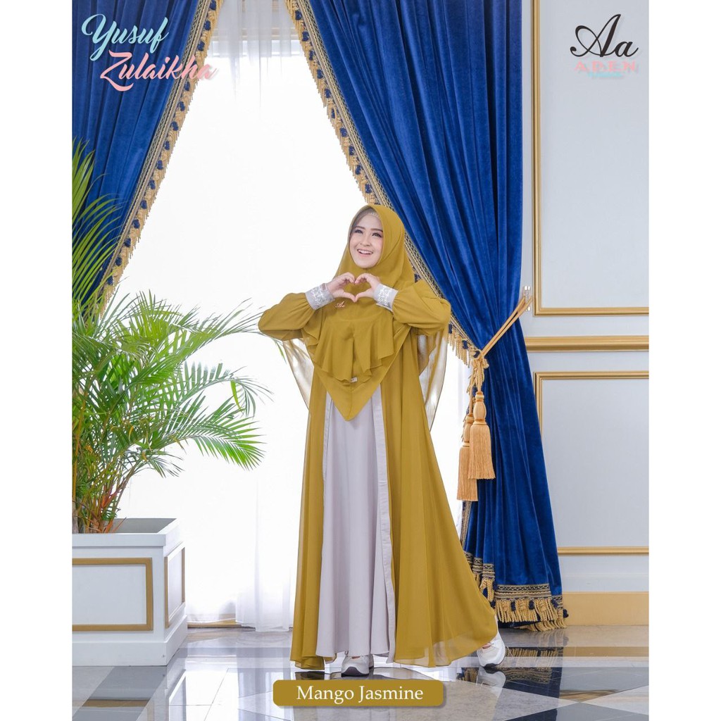 Gamis Set Hijab Khimar Pashmina Syar'i Busui Friendly Sarimbit Lebaran Zulaikha Dress Original Brand Aden