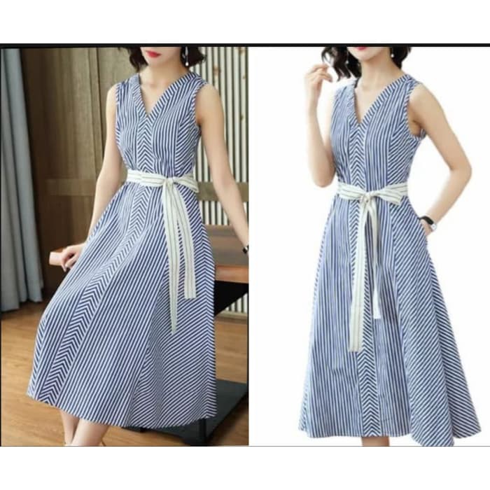 [Dress SARAH RO]Dress wanita katun stripe