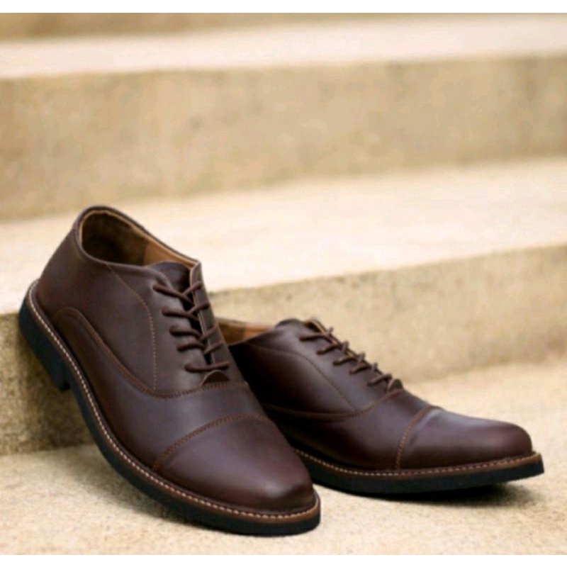 COD / Sepatu Formal Pria Big Size 43-47 Pantofel Kerja Cowok Ukuran Jumbo Bahan Kulit Coklat / Sepatu Langka Kantoran 47