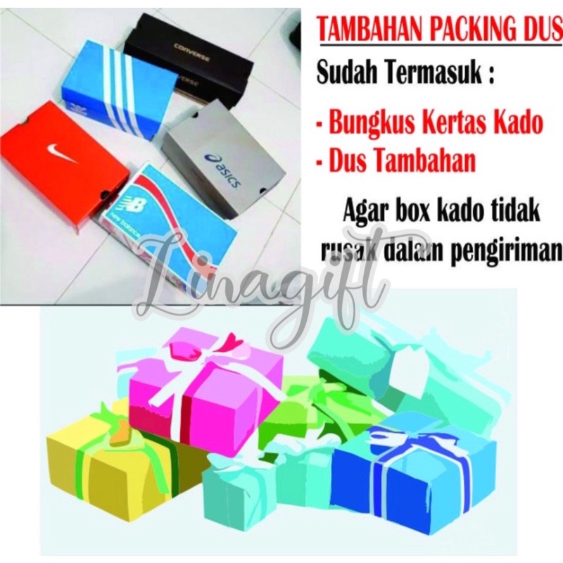 TAMBAHAN PACKING KADO / DUS / KERTAS KADO BARANG DIBINGKISKAN SBG KADO BERIKUT DUS DAN KARTU UCAPAN