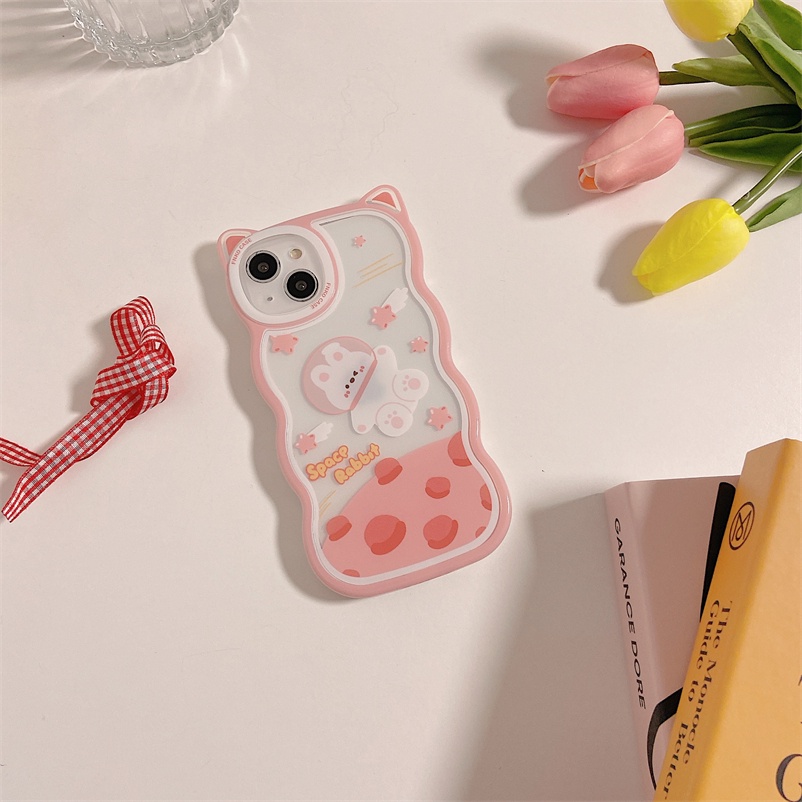 Casing Soft case Compatible for iPhone 14 13 12 11 Pro Max X Xr Xs Max SE 2020 8 7 6 6s Plus Bahan Kulit Strawberry Bear Bunny Soft Phone Case All-inclusive Camera bumper Anti-fall shockproof Soft Case Transparent Cat Ears Protective Cover