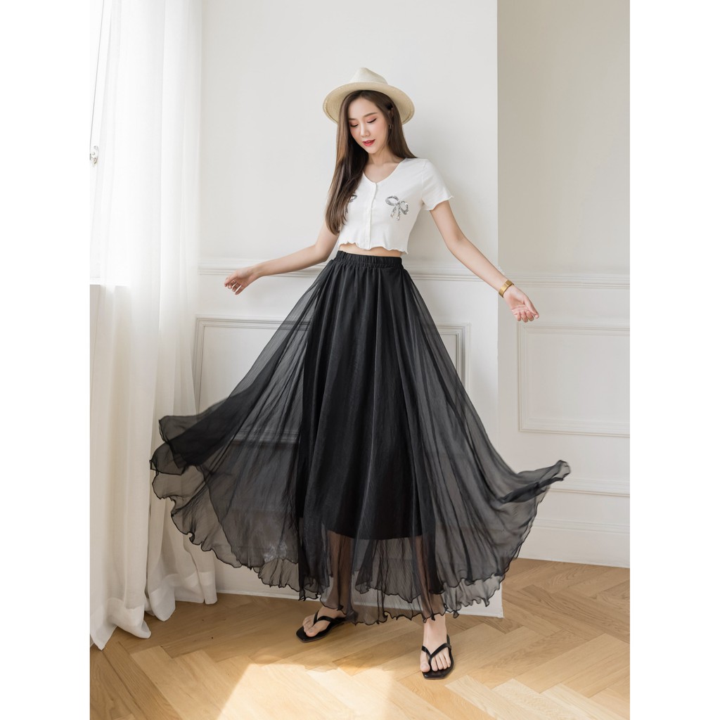 【Blossom】Korean Solid Mesh Skirt 7264