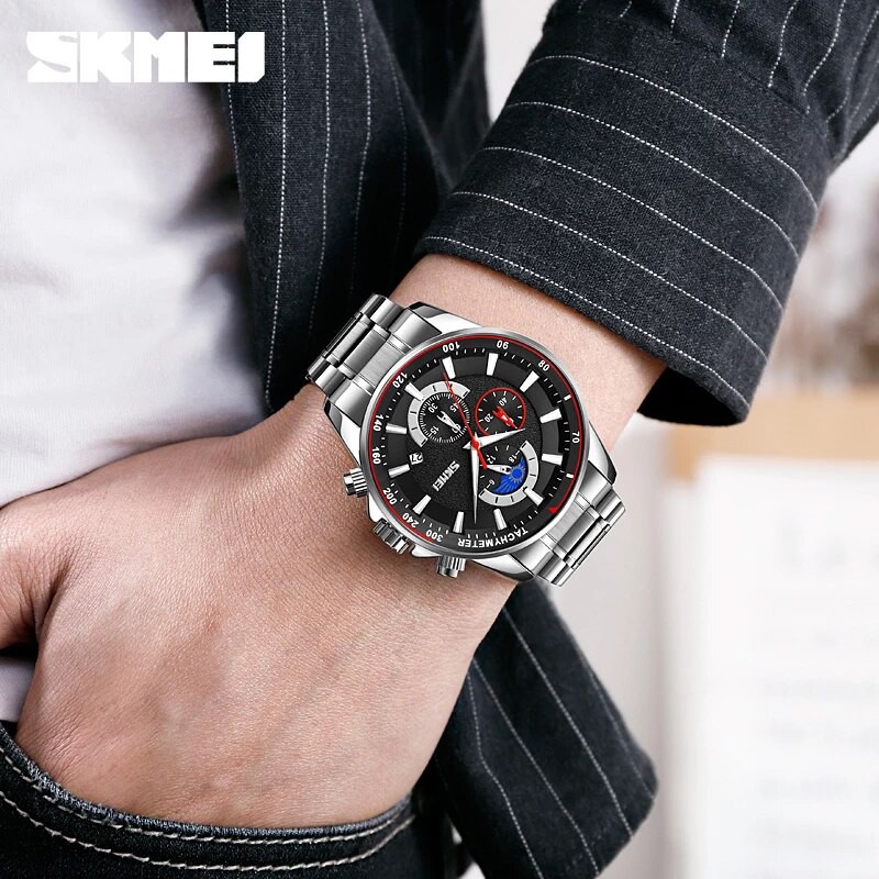 SKMEI 9250 Jam Tangan Pria Analog Chronograph Casual Quartz Tali Stainless WATCHKITE WKOS