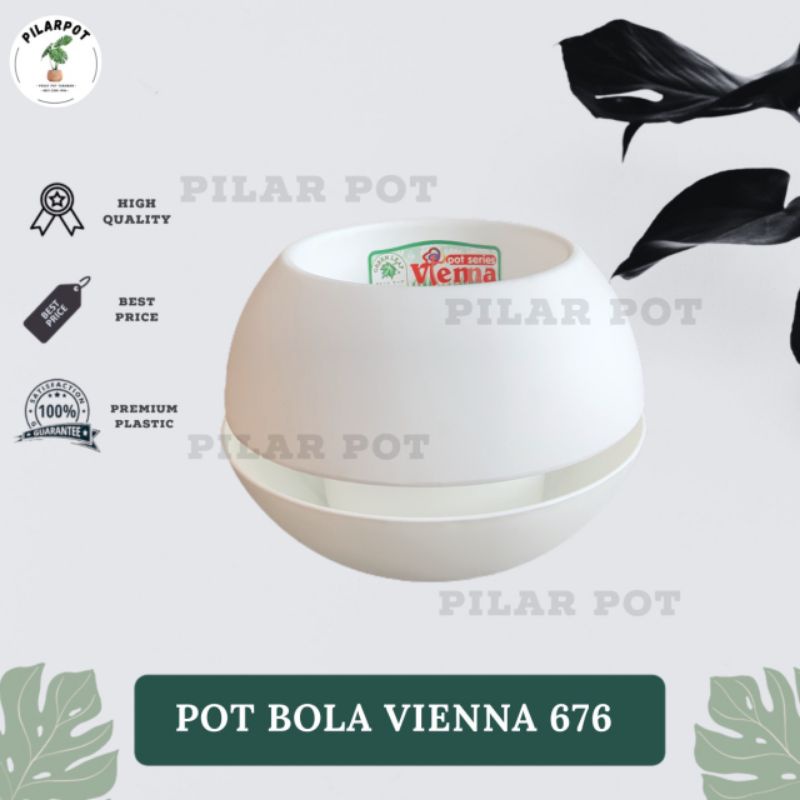 Pot bunga tanaman motif BOLA putih 18cm self watering - VIENNA BOLA 676