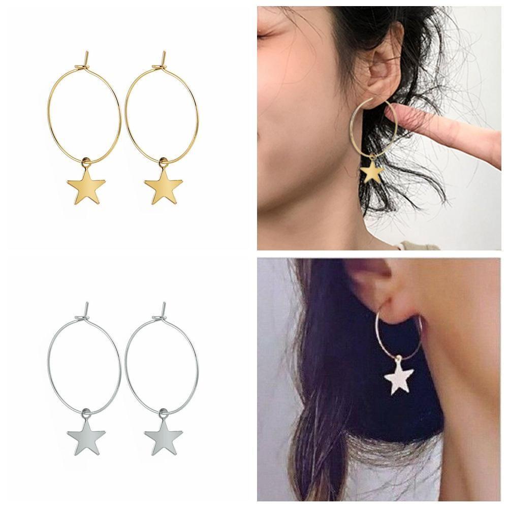 Nanas 1pasang Anting Hoop Bintang Pesta Minimalis Punk Bohemia Gothic Hip Hop Ear Stud