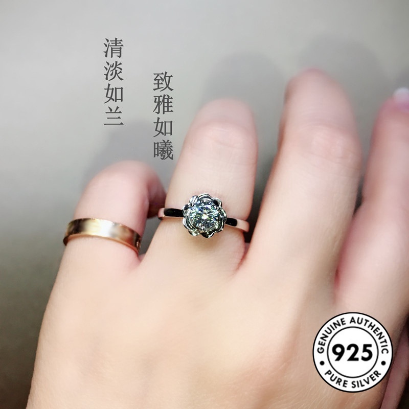 Cincin Sterling Silver 925 Desain Bunga Mawar Simple Elegan Untuk Wanita