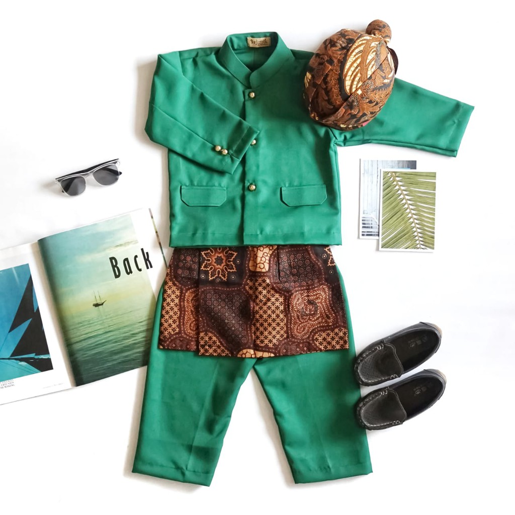 BASOFI PAKAIAN ADAT ANAK 3-5 TAHUN WARNA HIJAU BOTOL {READY_STOK}