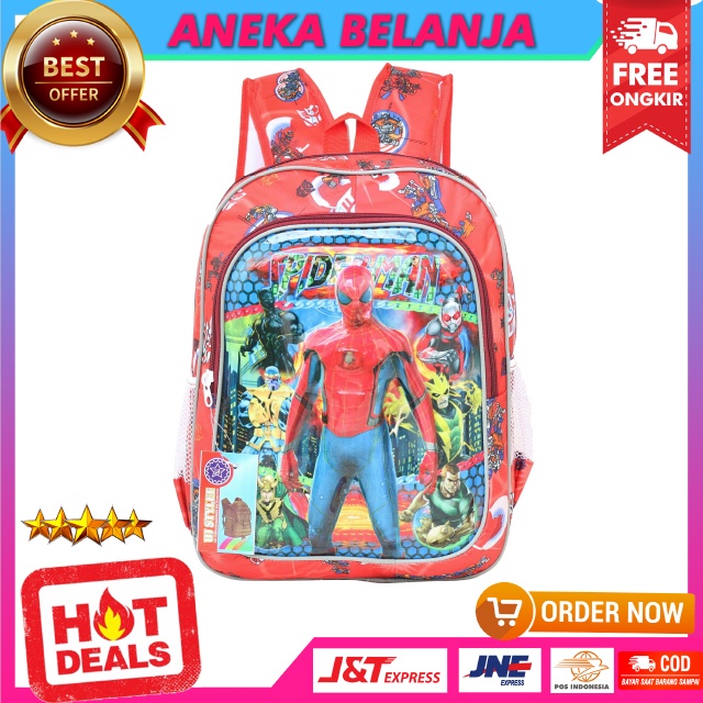 Tas Sekolah Anak Cowok Motif Lampu Spiderman Warna Merah Lucu Imut Berkualitas Multifungsi Ekonomis