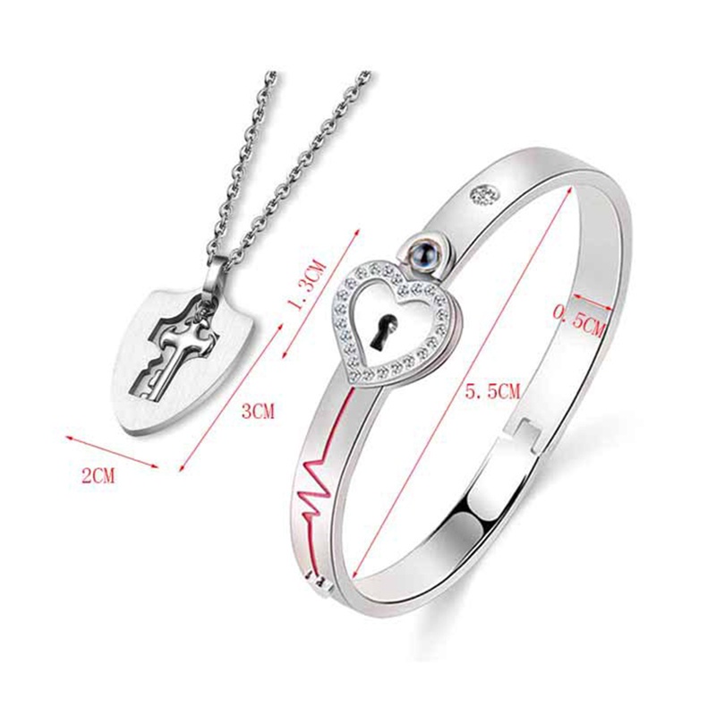 Fancyqube Fancycube Set Kalung Gelang Bangle Liontin Kunci Hati Bahan Titanium Steel Untuk Pasangan