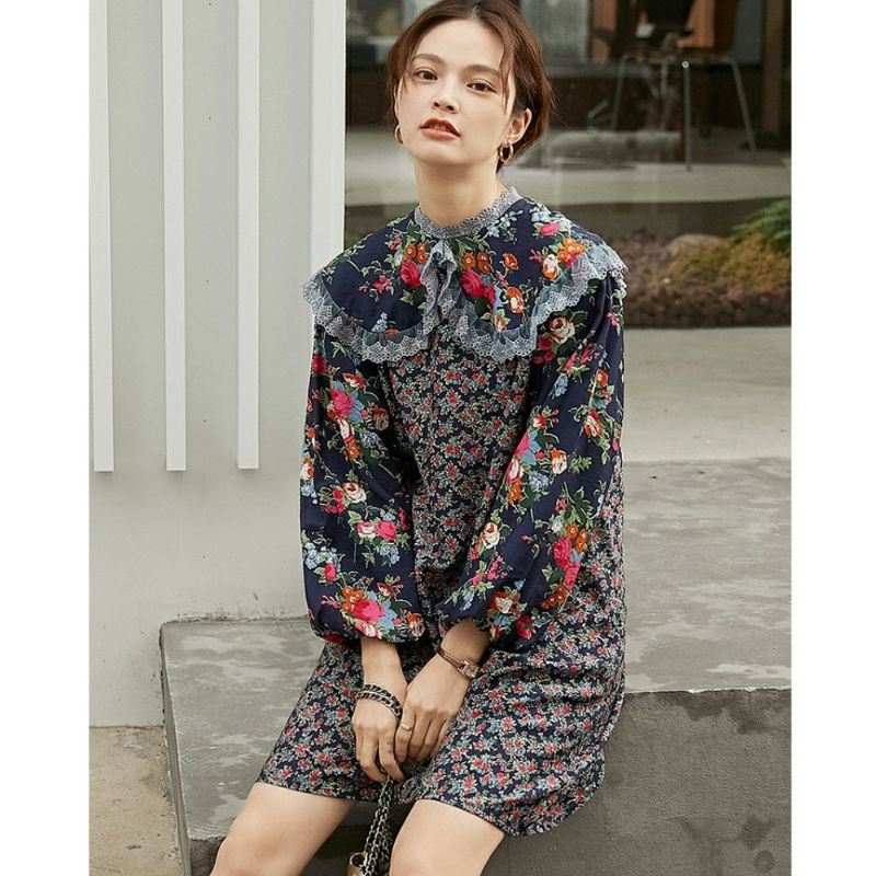 8940 BALENCIA MINI DRESS / DRESS BUNGA / DRESS LENGAN PANJANG / DRESS KOREA