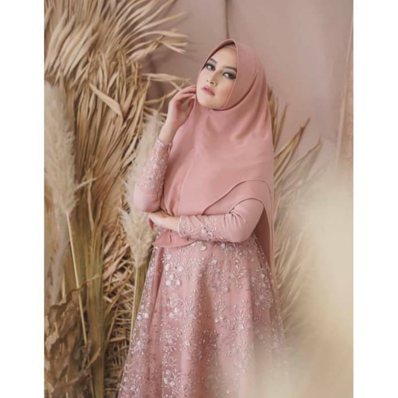 Gamis Ainun Double Layer // JUMBO &amp; STANDAR Gamis Brokat Tille Syar'i Free Jilbab