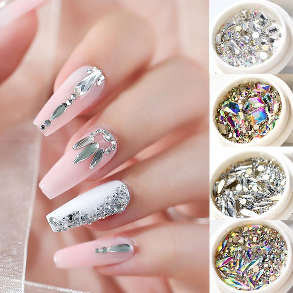 Agustina Kuku Berlian Buatan Warna-Warni DIY Manicure AB Flat-back DIY Nail Art Dekorasi Ukuran Campur Kristal Strass