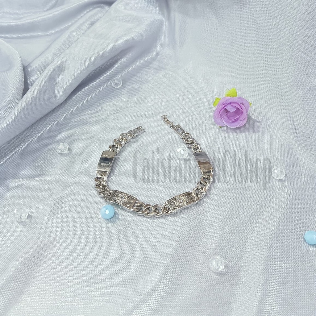 SET DEWASA RANTAI 4PLAT SILVER PERMATA TANAM PERHIASAN EMAS  KOREA ANTI KARAT DAN ANTI LUNTUR